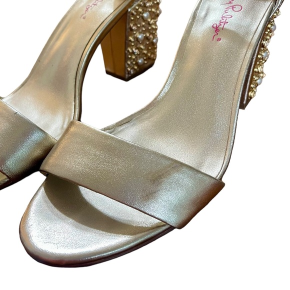Lilly Pulitzer Amber Lynn Embellished Sandal Block Heel Size 8.5 Open Toe Strap - Picture 9 of 9